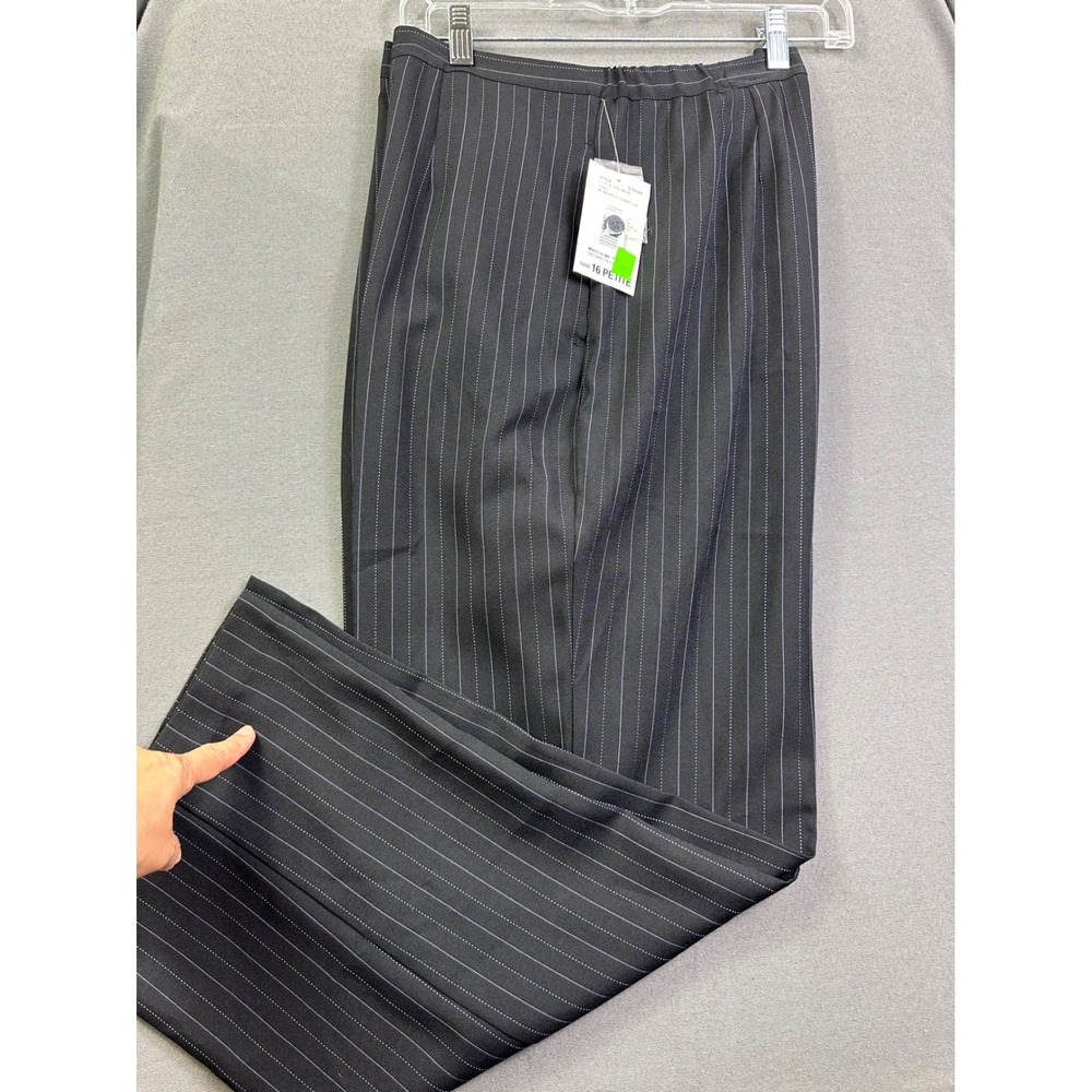 Southern Lady Petite Pinstripe Dress Pants Black White Straight Leg 515VP 16P